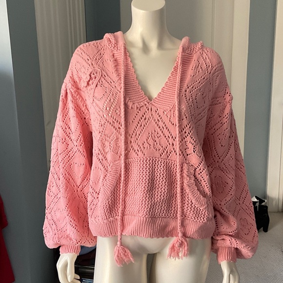 Little White House Sweaters - Gorgeous pink eyelet hoodie sweater